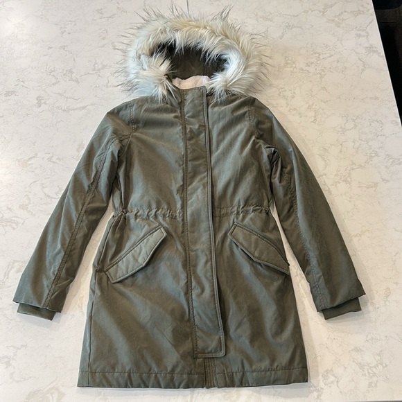 Abercrombie & Fitch 3-In-One Women's Olive Parka Jacket Removable Fur Hood Small - Picture 12 of 16